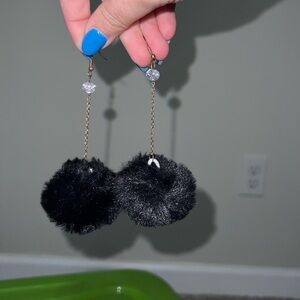Black Pom Pom Dangle Earrings